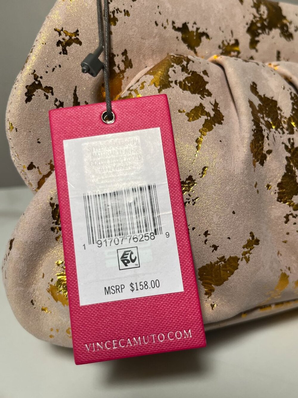 Vince Camuto Amari Taupe Gold Leather Clutch Shoulder Bag NWT - Picture 12 of 12